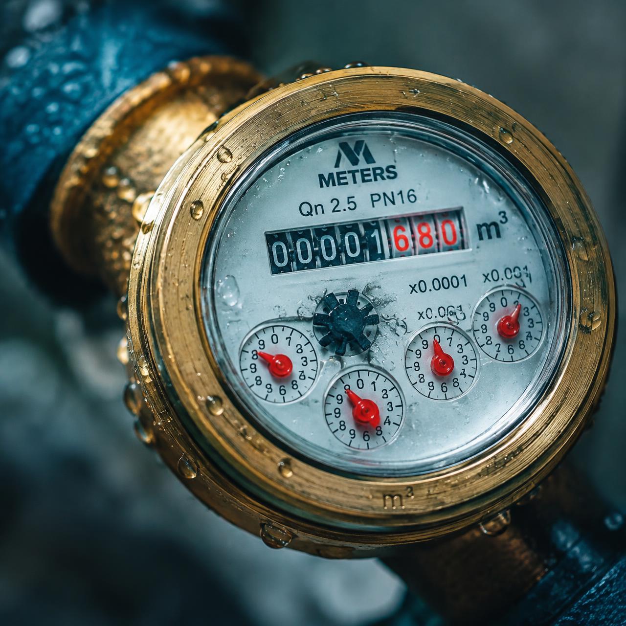 Water meter dial with black and red digits
